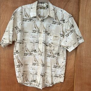 Cream Nautical Print Casual Button Down Shirt